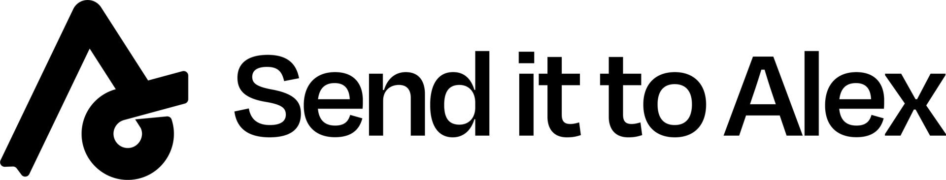 Black A shape icon and the word 'send it to alex' next to the icon